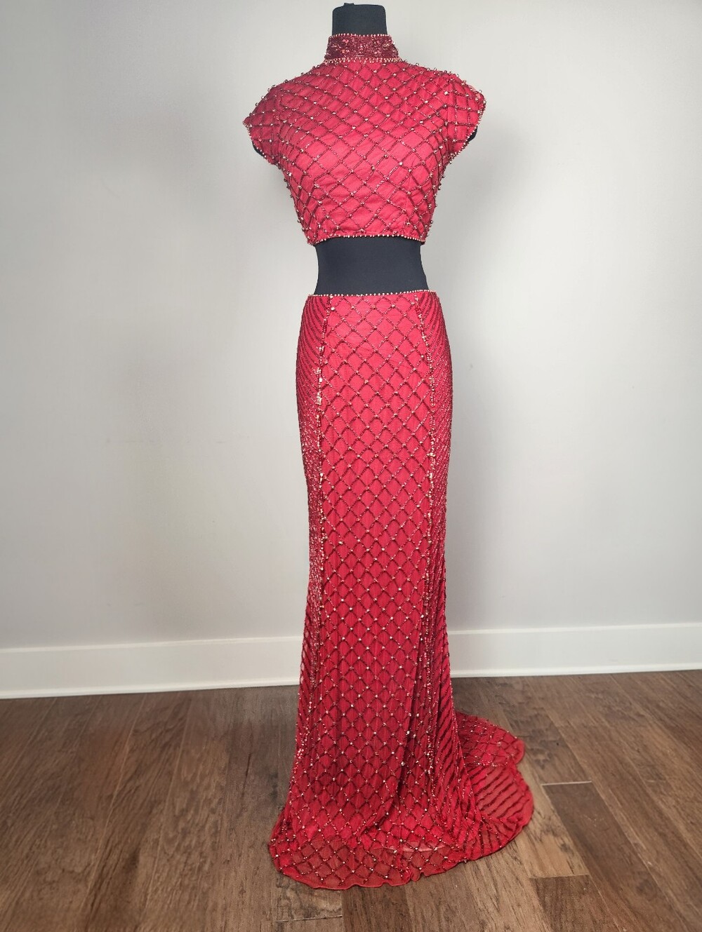 NWT SHERRI HILL Red Beaded Two-Piece Evening Gown